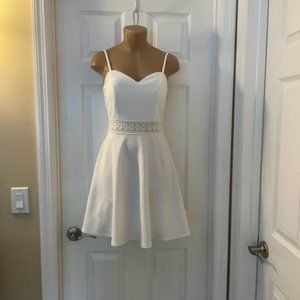 Francesca's ALYA Spaghetti Strap White Swing Dress Size Small Fit Flare eyelet
